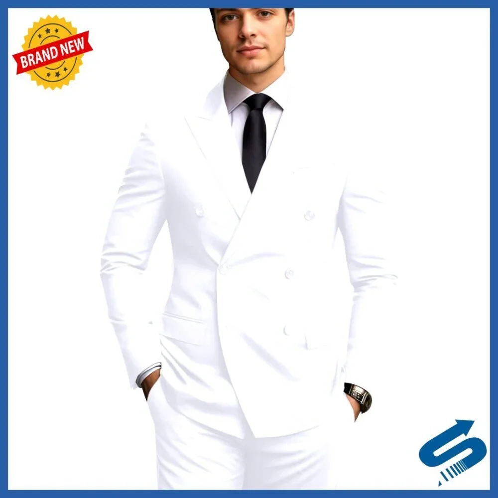Men's Slim Fit Double Breasted Suit Blazer Pants Set Wedding Prom